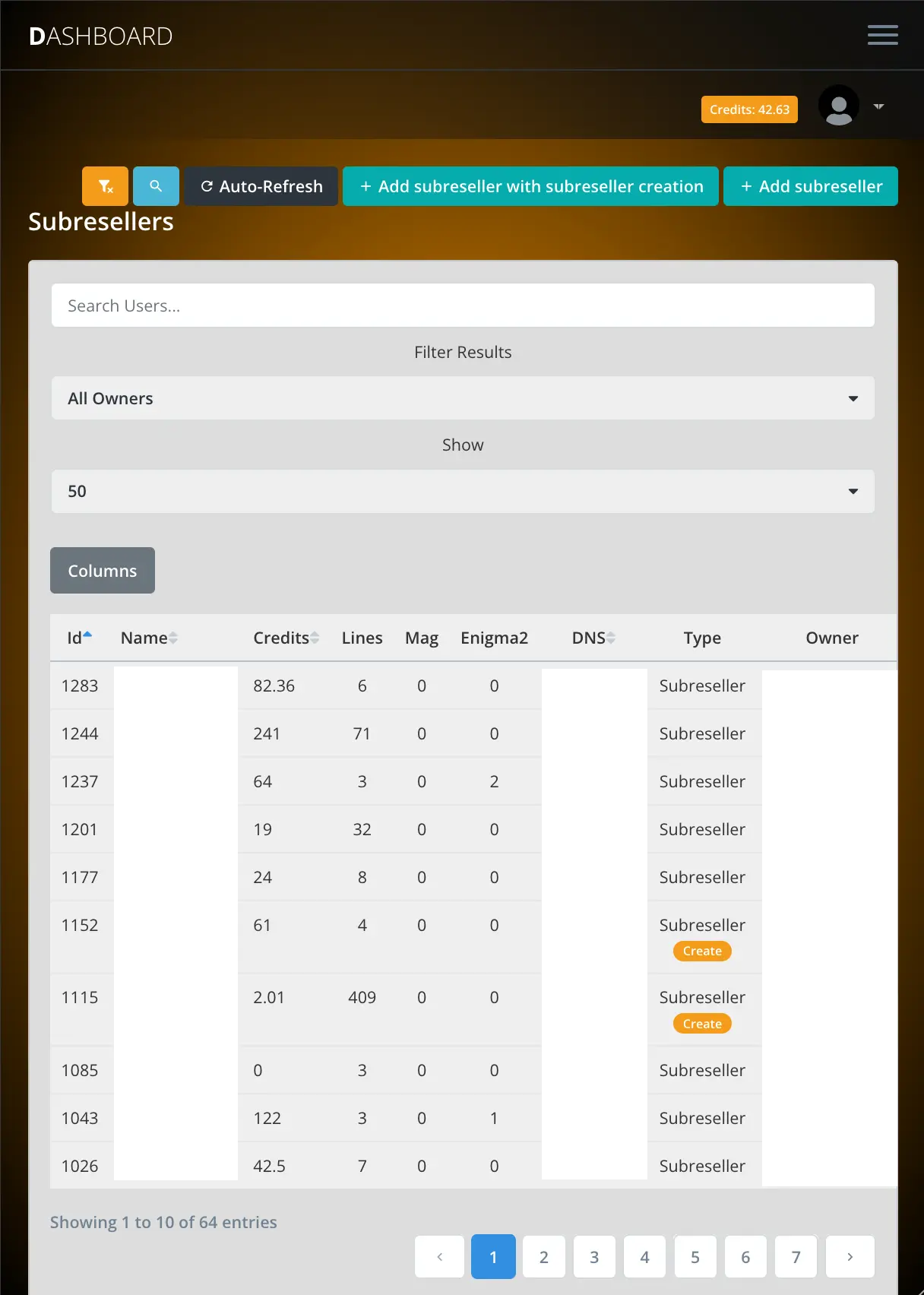 IPTV panel sub-reseller management interface